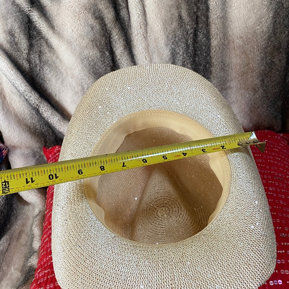 Designer Sparkling Nude Color Nude Sequins Cowboy Hat Adjustable Rim Interior - Picture 5 of 16